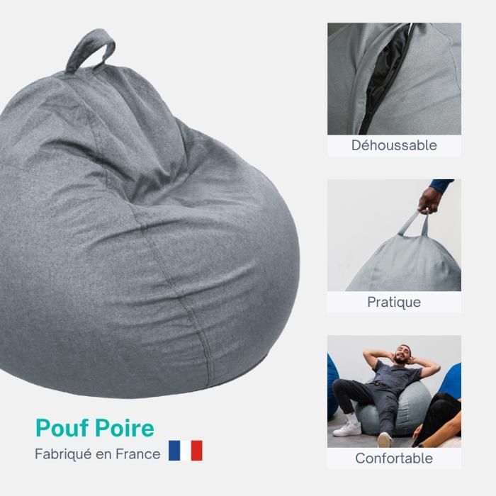 Puf desmontable gris oscuro de 80 x 70 cm - Sillón, sofá, cojín de suelo, puf de interior - Relleno de espuma - Bananair