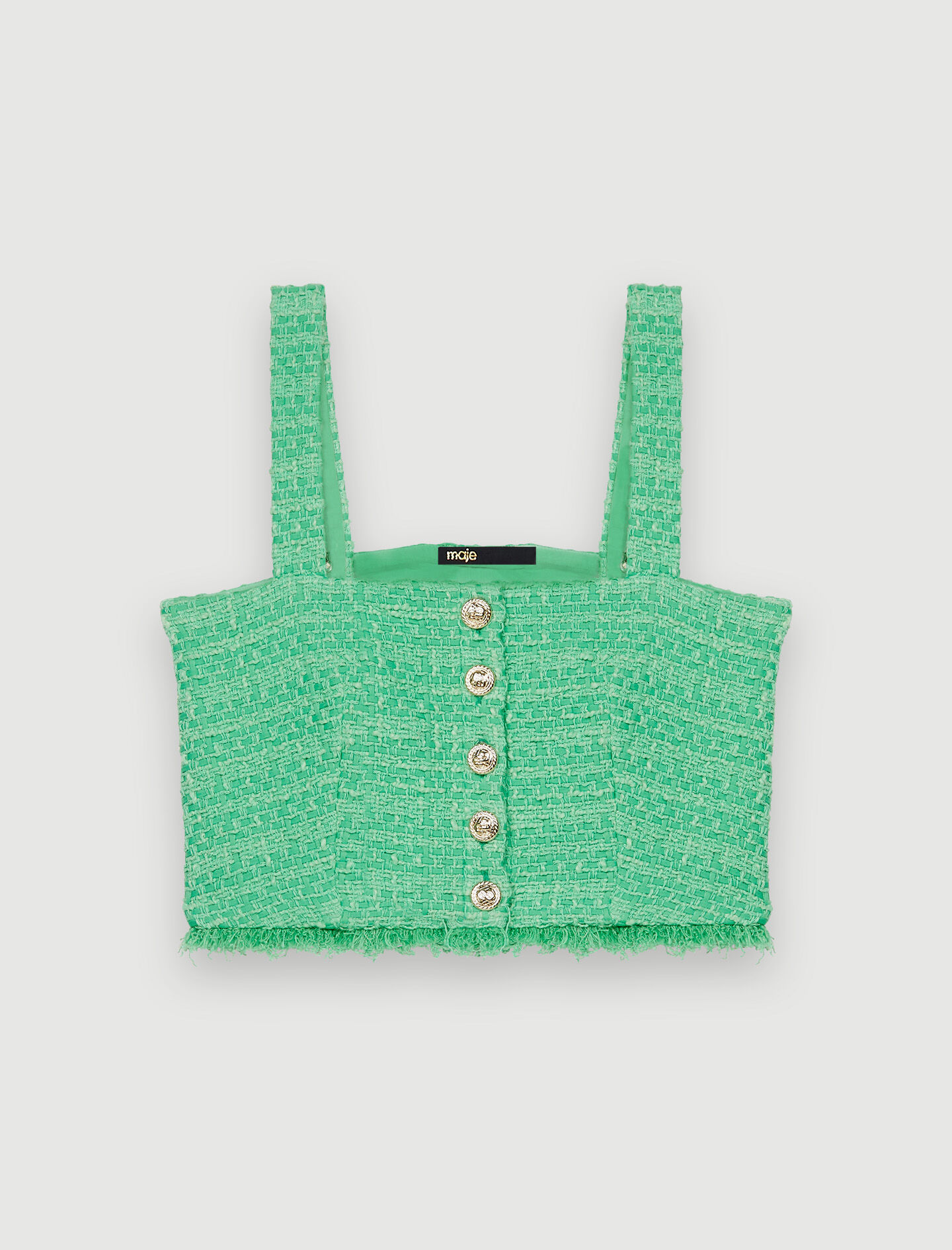 Top scurt din tweed cu bretele - Vert