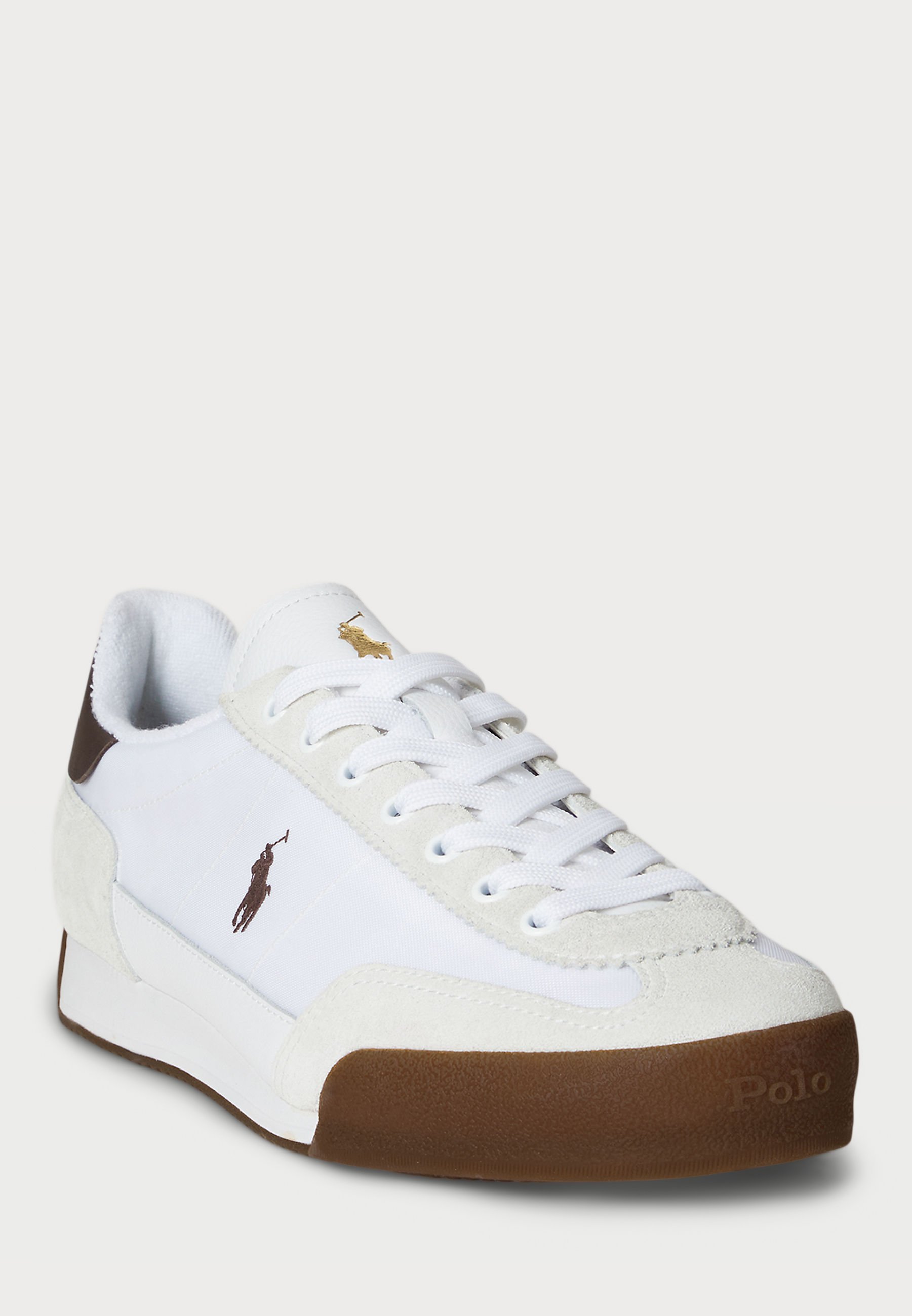 Polo Ralph Lauren HESTER SNEAKERS UNISEX IN CAMOSCIO E TELA - Sneakers - bianco/marrone scuro