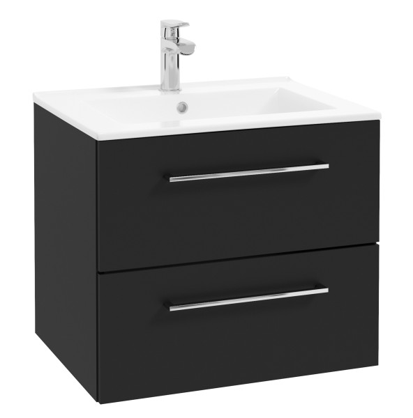 Szafka do Łazienki z Umywalką 60 x 45 cm Czarny Mat Szuflady Cichy Domyk