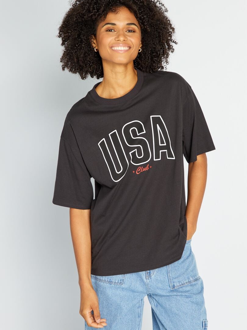Camiseta de algodão estampada - PRETA