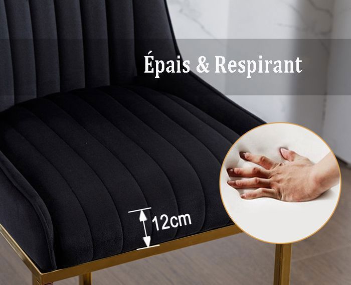 Wahson Chaise de Bar en Velours Chaise Bar Pied Doré Tabouret Bar Lot de 2, Tabouret de Bar avec Coussin Épais, Noir