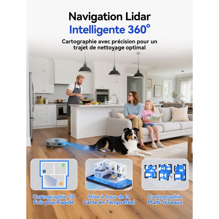 Aspirateur Robot Laveur 4-en-1,20000 Pa-Redroad R11-200min Autonomie,Vidange Auto,avec Navigation LiDAR,Charge-Auto,avec App-Gris