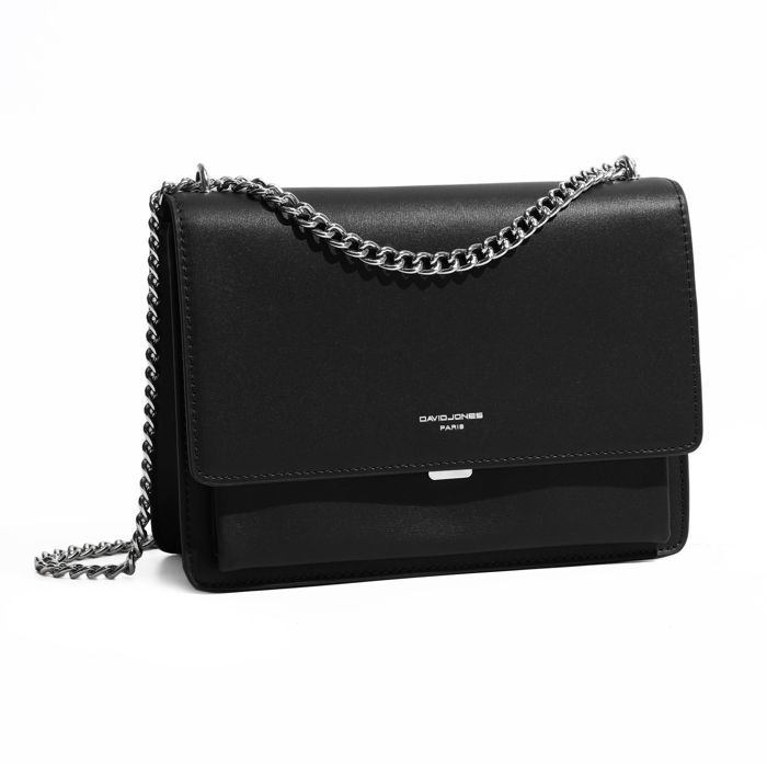 David Jones - Women's Shoulder Bag - Messenger Bag, Clutch, Small Handbag, Shoulder Bag, Faux Leather, Fashion Chains - Black