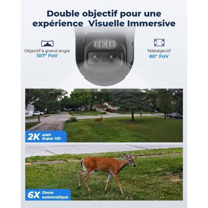 REOLINK 4MP WiFi Dual View and Dual Tracking Surveillance Camera with Battery, Auto Tracking, 6X Zoom, and Spotlight, Trackmix+Solar