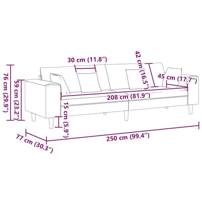Sofá moderno de 4 plazas para salón, tapizado en tela y con relleno de poliéster. Extremadamente cómodo y transpirable. 3335145
