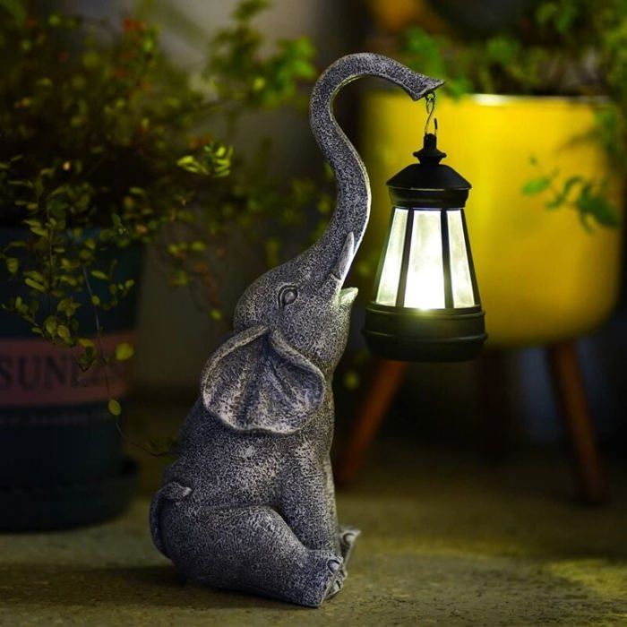 Estatua decorativa de elefante para jardín exterior con figura de lámpara solar - Regalo de decoración de elefante para sala de estar