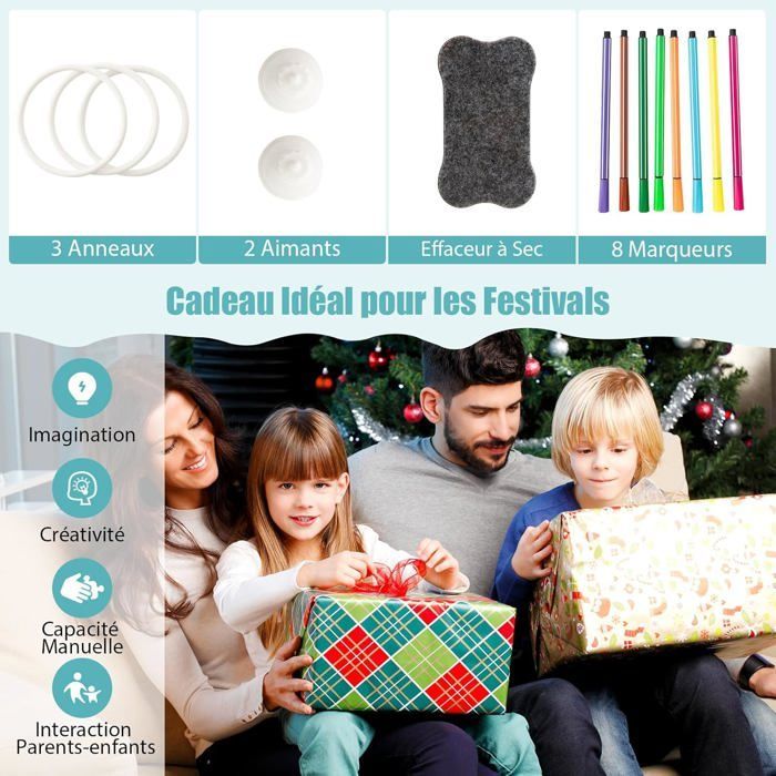 Tableau Enfants COSTWAY  Magnétique - 14 Accessoires, 4 en 1 (Télescope,Table, Jeu d'Anneaux ) pour Enfants 1 - 8 ans