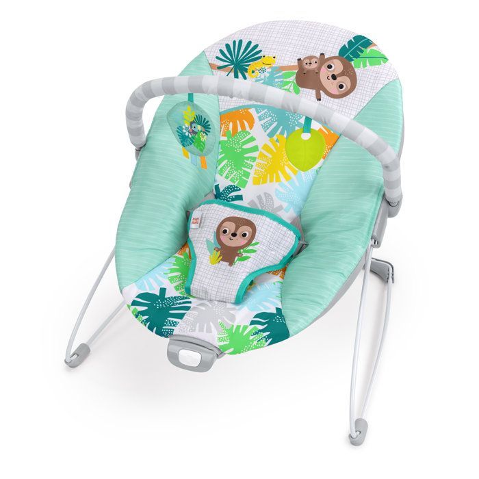 BRIGHT STARTS Wild Wonders Vibrerende Babybouncer - Afneembare Speelboog, 3-puntsgordel