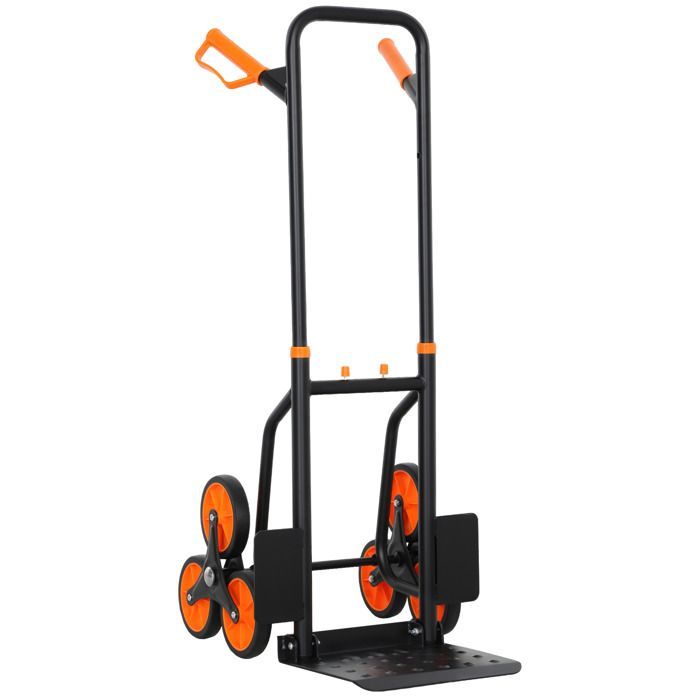 Carretilla elevadora para escaleras - DURHAND - plegable - 120 kg - 6 ruedas - cuerdas telescópicas - estructura de acero - 44x38x106,5 cm - naranja