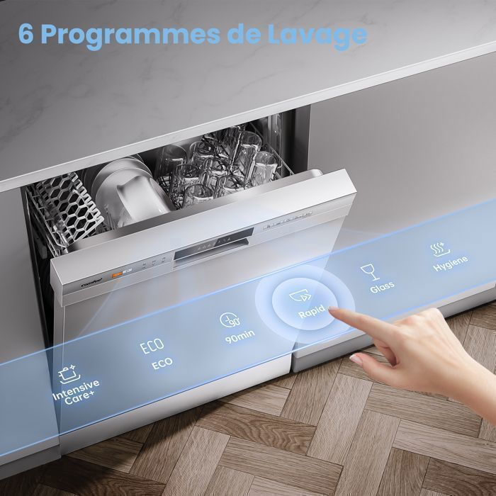 Lavavajillas independiente COMFEE de 60 cm, 49 dB, con capacidad para 12 servicios, lavado higiénico, inicio diferido, media carga - Blanco, Clase energética D