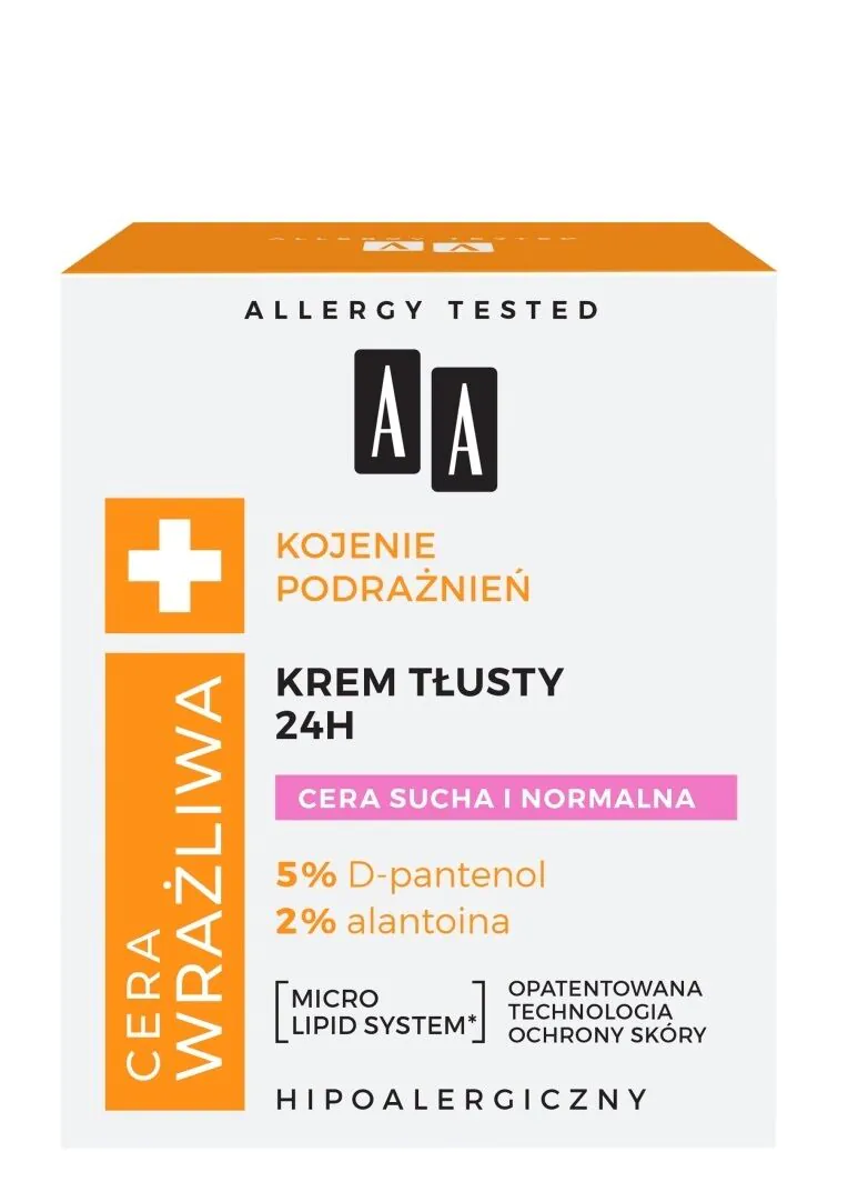 AA Cera Wrażliwa Krem tłusty do cery suchej i normalnej 24 h bezzapachowy