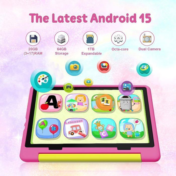 KOTSREN Kinder-Tablet - 10,1 Zoll - Android 15 - 20 GB RAM - 64 GB (erweiterbar auf 1 TB)