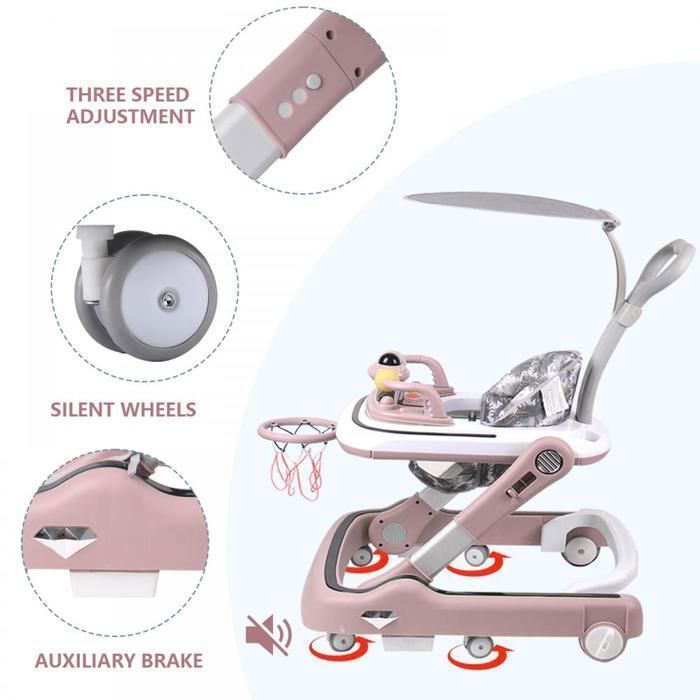 Andador para bebé - XUANYU - Youpal - Con música + luz + aro de baloncesto - Plegable - Para uso en casa, exteriores, regalo - Rosa