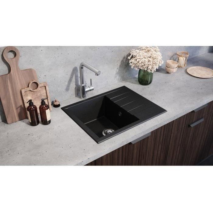 Fregadero - Resina SMC - Negro brillante - Inserto - STRADOUR - Cube 1C XS - 62 x 50 cm