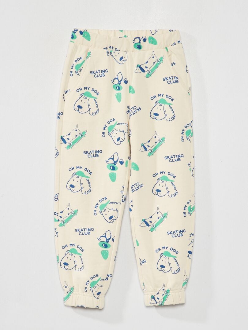 Bedrukte fleece joggingbroek - WIT
