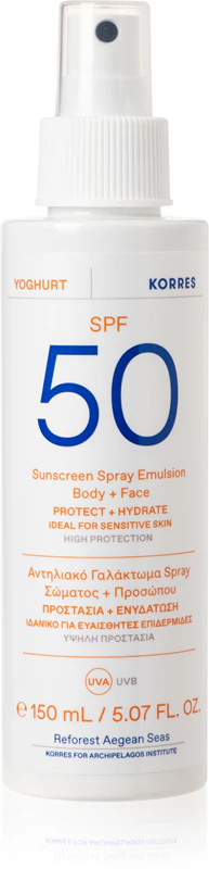 Opaľovací sprej Korres Yoghurt Sunscreen na tvár a telo
