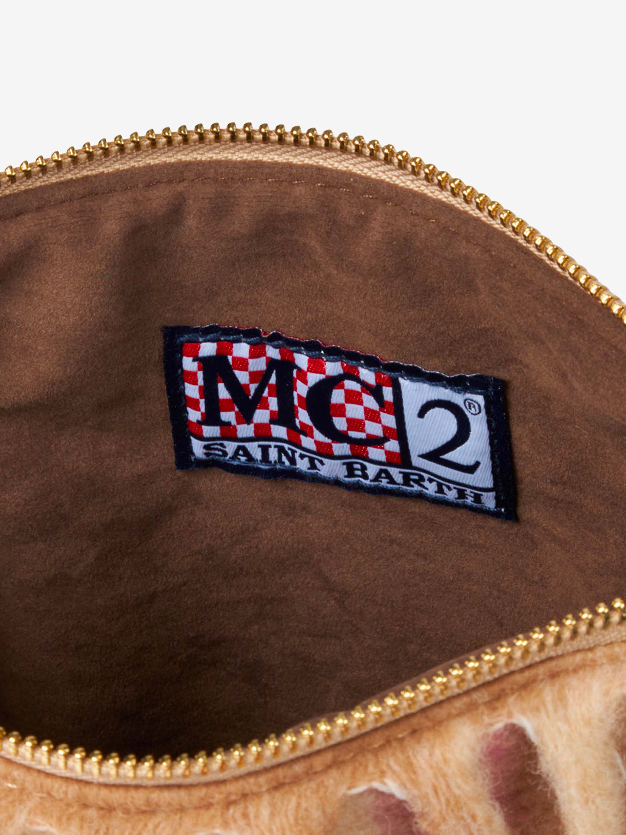 Parisienne crossbody-taske med aftageligt håndtag og skulderrem, frynser foroven, beige og pink tartanmønster | MC2 Saint Barth