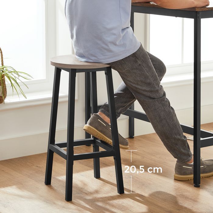 Tabourets hauts - VASAGLE - Lot de 2 - Cadre en acier - Hauteur 65 cm - Style industriel - Grège et Noir