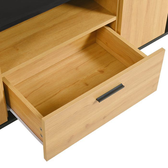 Mueble para TV LED de estilo moderno con un cajón, tres puertas, dos separadores, 180 x 40 x 45 cm, negro.