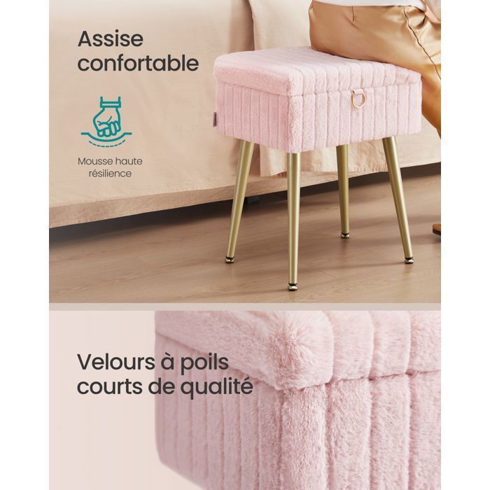 Tabouret de Coiffeuse - Rangement - Pieds Métal - Rose Bonbon - SONGMICS