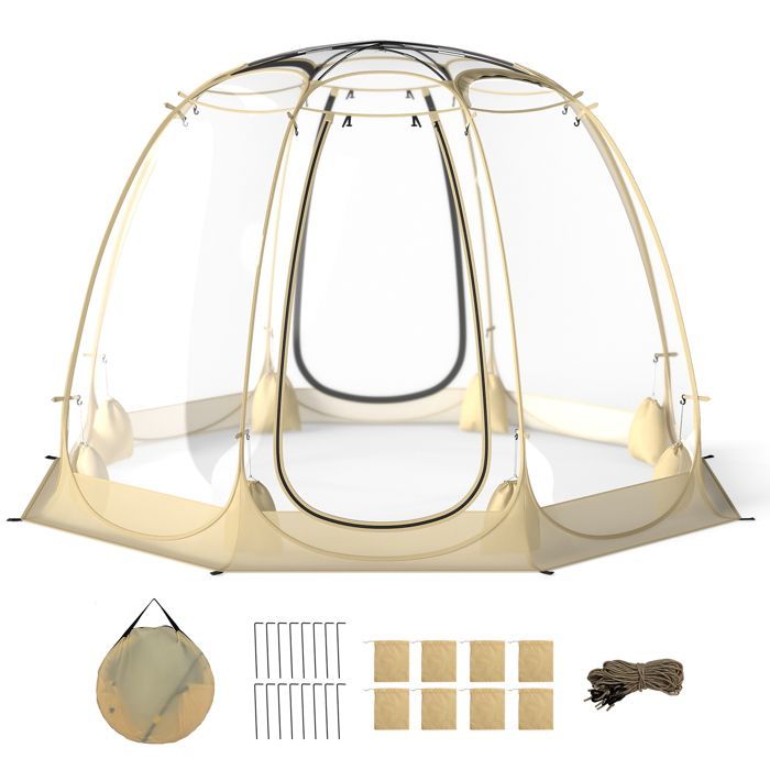 Tienda de campaña plegable de PVC COSTWAY para 5-6 personas con bolsa de transporte y estacas, resistente a la intemperie, 265 x 265 cm