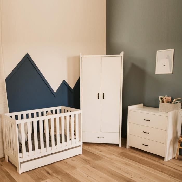 Set per neonati AMELIA II: fasciatoio e lettino trasformabile 120x60 cm, bianco (senza cassetto)