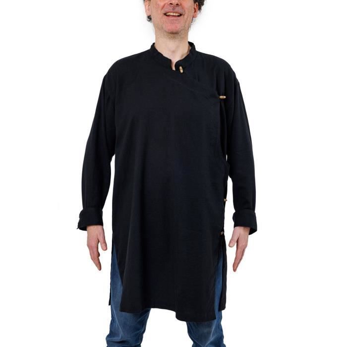 Camisa túnica para hombre - FANTAZIA - Marrón claro - 100% algodón khadar - Cuello mandarín - Manga larga