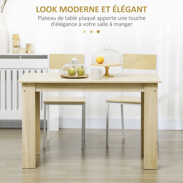 Mesa de comedor rectangular - HOMCOM - 4 a 6 personas, cocina moderna, patas triangulares estables - madera - 120x69x75cm - roble
