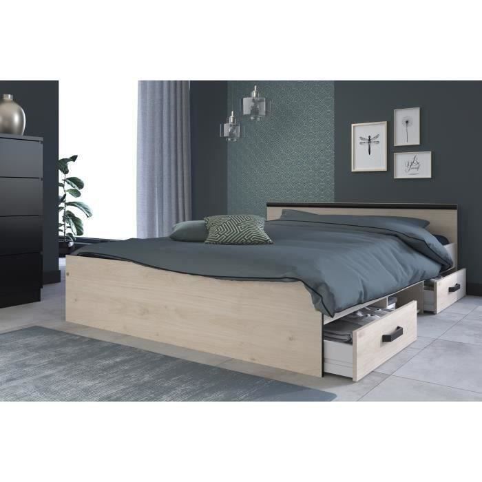Cama industrial para adultos PARISOT ZODIAC - 140 x 190 cm - Acabado en roble y negro