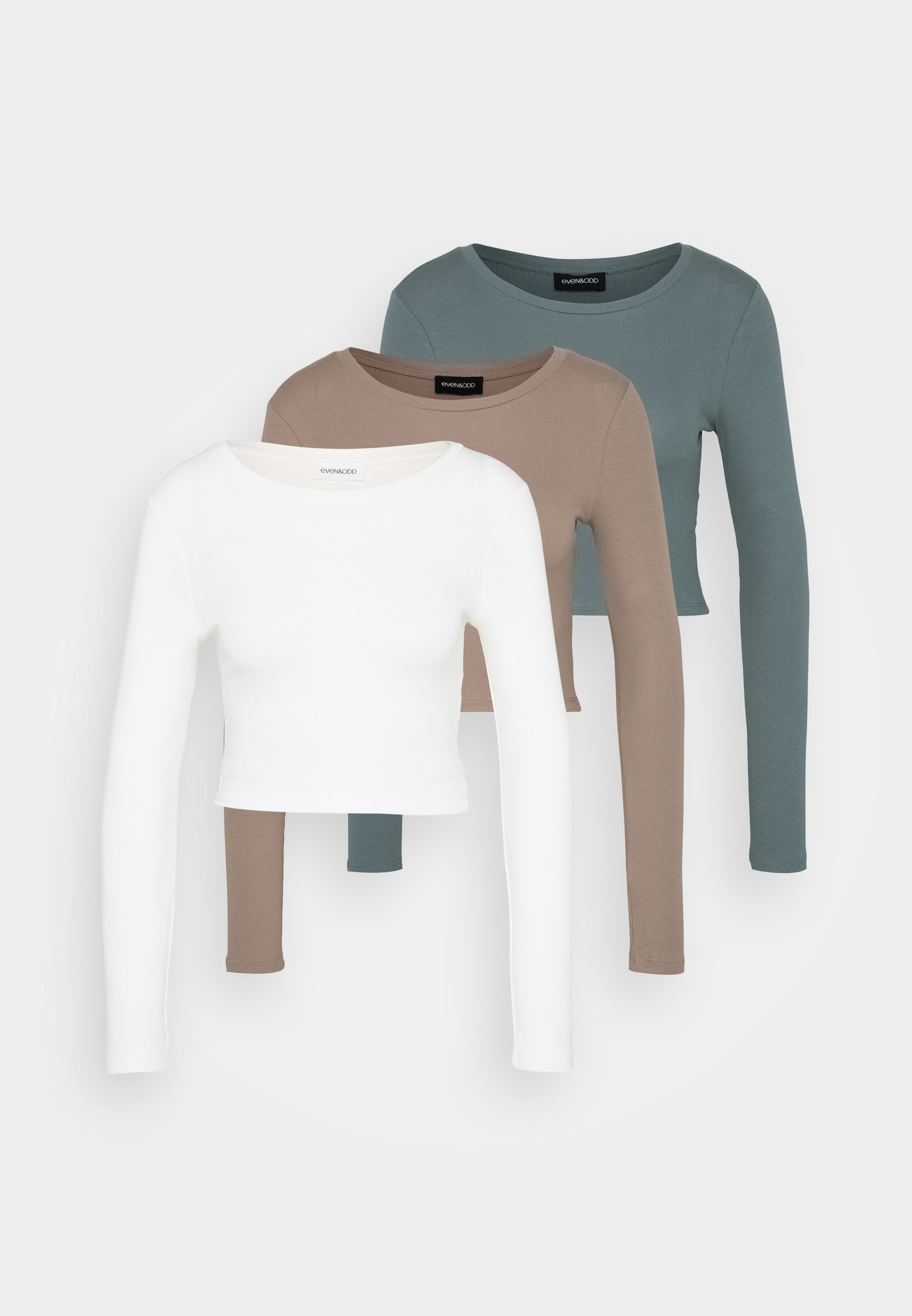 Even&Odd Petite 3er-Pack – Langarmshirt – Taupe/Grün/Cremeweiß
