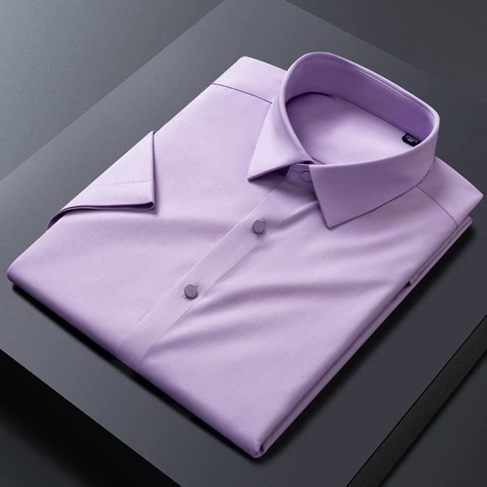 Men's Business Shirt, Wrinkle-Resistant, Breathable Bamboo Fiber Fabric - Pink Purple