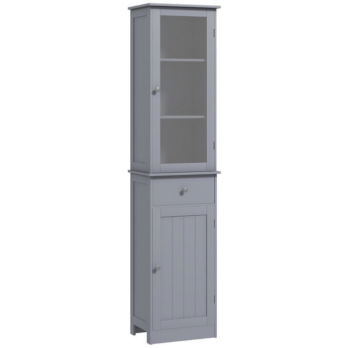 Meuble Colonne de Salle de Bain kleankin Placard Porte Acrylique 2 étagères Placard Porte 1 étagère tiroir MDF Gris