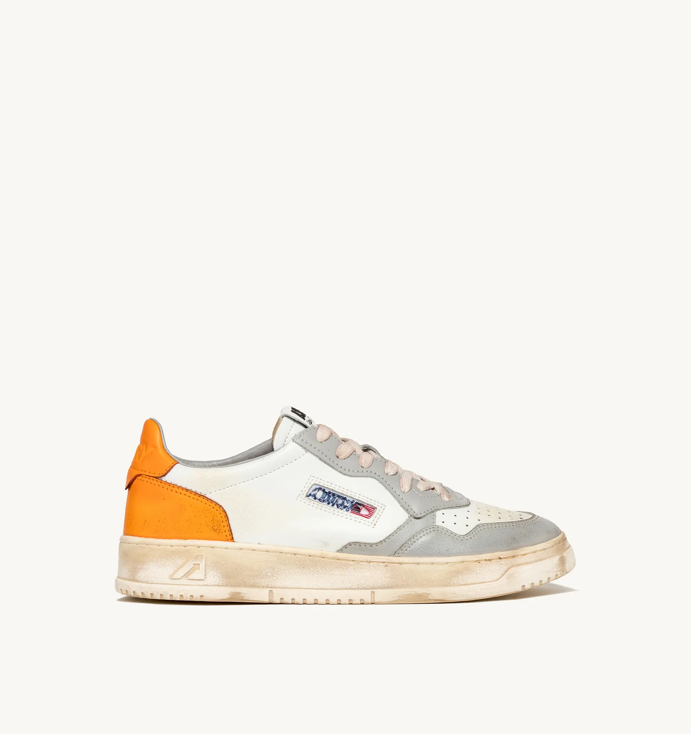 SNEAKERS MEDALIST LOW SUPER VINTAGE IN PELLE BIANCA, GRIGIA E ARANCIONE