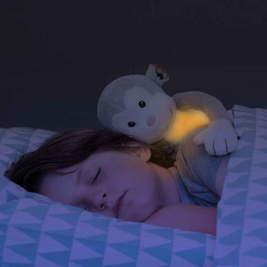 Peluche de mono Max de Zazu Nightlight con melodías relajantes, sonido y luz. 1 unidad.