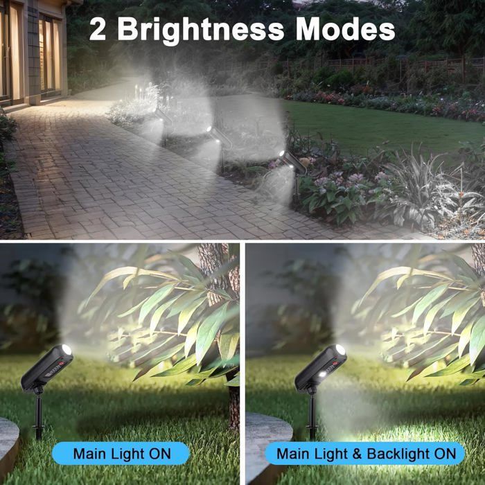 Juego de 4 focos solares de 6000K para exteriores, resistentes al agua (IP65), con 2 modos de iluminación.