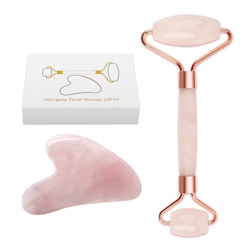2pcs Jade Massagers For Face Body Gua Sha Scraper Beauty Facial Roller Set Natural Gouache Stone Massage Slimming Skin Care Lift