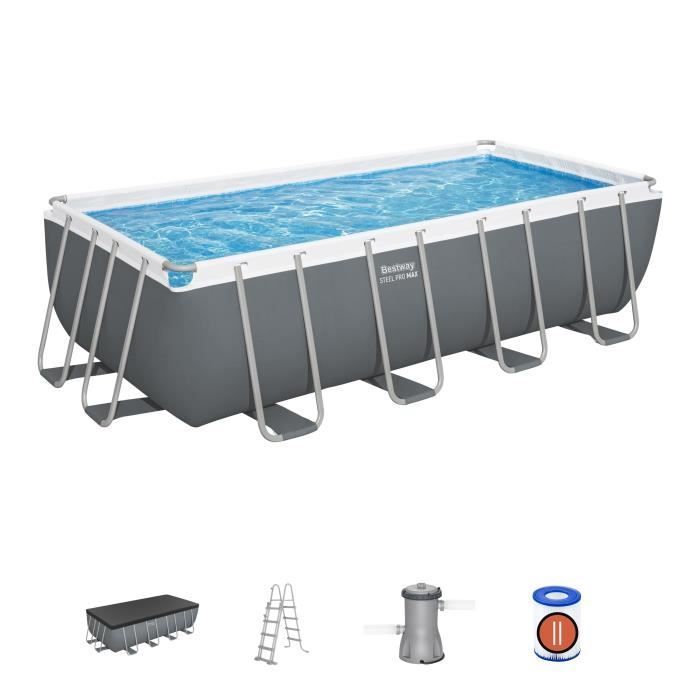 Kit piscina tubolare fuori terra BESTWAY - Steel Pro Max™ - 488 x 244 x 122 cm - Rettangolare (filtro a cartuccia, copertura, scaletta)