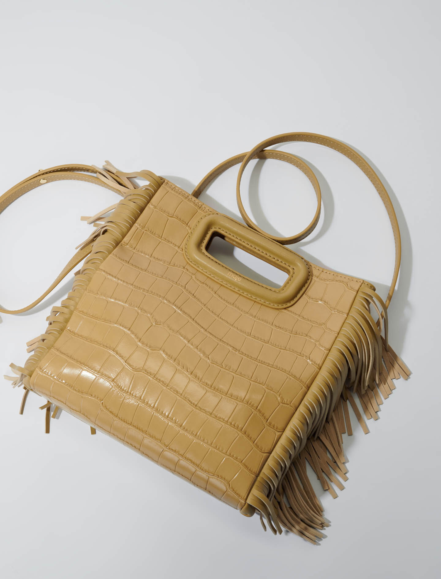 Handtas maat M van leer met krokodillenprint - Beige
