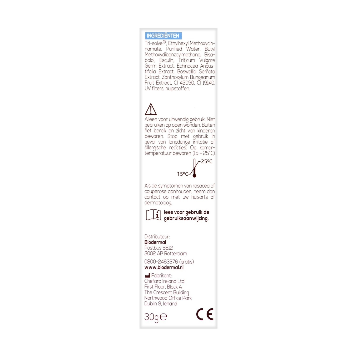 Crema facial Biodermal para la cuperosis - 30 ml