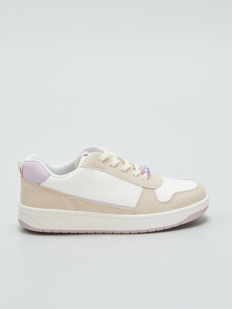 Tweekleurige lage sneakers met parels - WIT