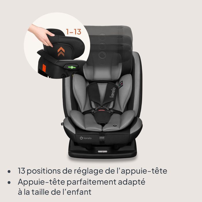 Silla de coche convertible para bebé LIONELO Aart i-Size - 40-150 cm - De 0 a 36 kg - Soporte lumbar - Grupo 0+/1/2/3 - Gris
