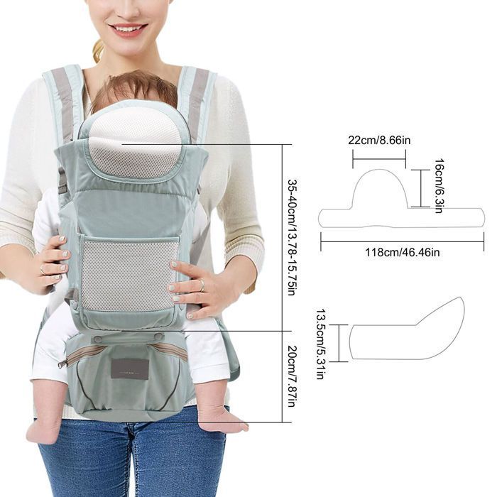 Portabebés 6 en 1 - Carga máxima 33 kg - Respaldo reclinable 30° - 35-40 cm - Verde claro