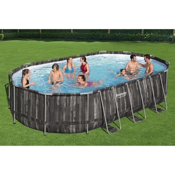 Kit de piscina tubular elevada BESTWAY - Power Steel™ - 610 x 366 x 122 cm - Ovalada (con filtro, escalera y cubierta)