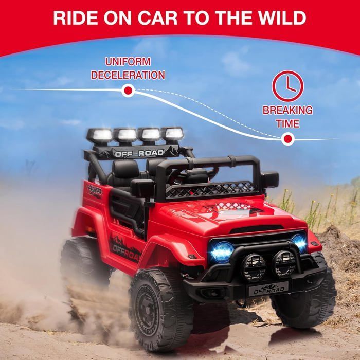 Coche eléctrico infantil de 12 V con mando a distancia, música, luces LED y claxon, 3 velocidades, para niños de 3 años en adelante - Rojo