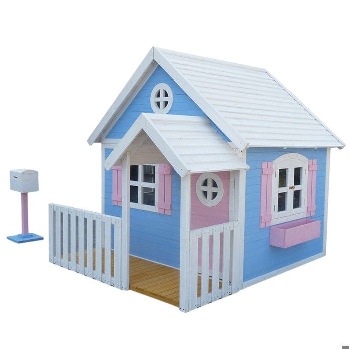 Maison enfant en bois - Grande maison avec véranda - Véranda avec auvent - Boîte aux lettres - Bac à fleurs