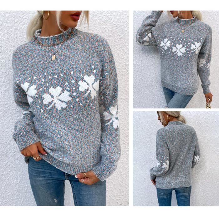 Pull Femme Col Mi-haute Casual Hiver Automne Chaude Epais Manches Longues - Gris fonce - INSFITY - Adulte