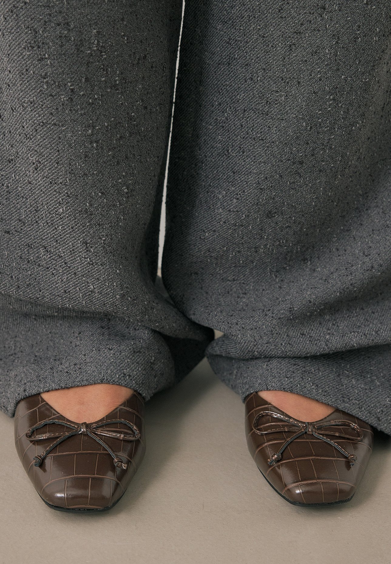 NA-KD SQUARED TOE BOW - Balerínky - hnědá