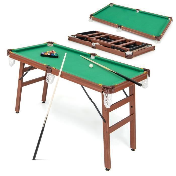 Mesa de billar americana plegable COSTWAY de 138 cm - Accesorios (2 tacos, 16 bolas, triángulo, 2 tizas, cepillo) - Patas ajustables