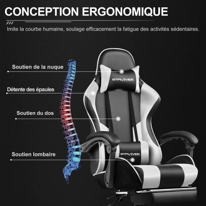 Silla gaming con reposapiés, cojín de masaje lumbar, silla de oficina ergonómica con reposabrazos sincronizados (blanca)